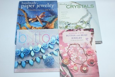 Lot of 4 Jewelry Making Craft Art Books, Beads, Buttons, Paper, Crystals, Design