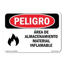 Storage Area Flammable Material Spanish ANSI Danger Sign Metal Plastic Decal