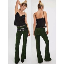 Free People Retro 70s Penny Pull-On Velvet Flare Pants Night Forest Green Medium