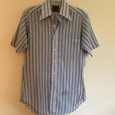 Vintage 70  s Sears Men  s The Comfort Shirt Perma Prest Blue Stripe 15 Cape Small