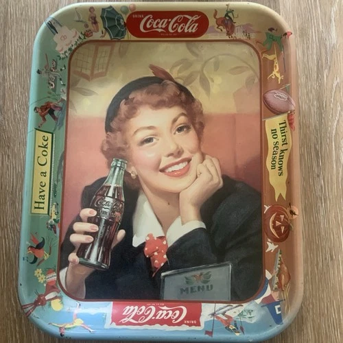 Vintage 1953 COKE COLA Menu Girl 'Thirst Knows No Season' Metal Serving Tray