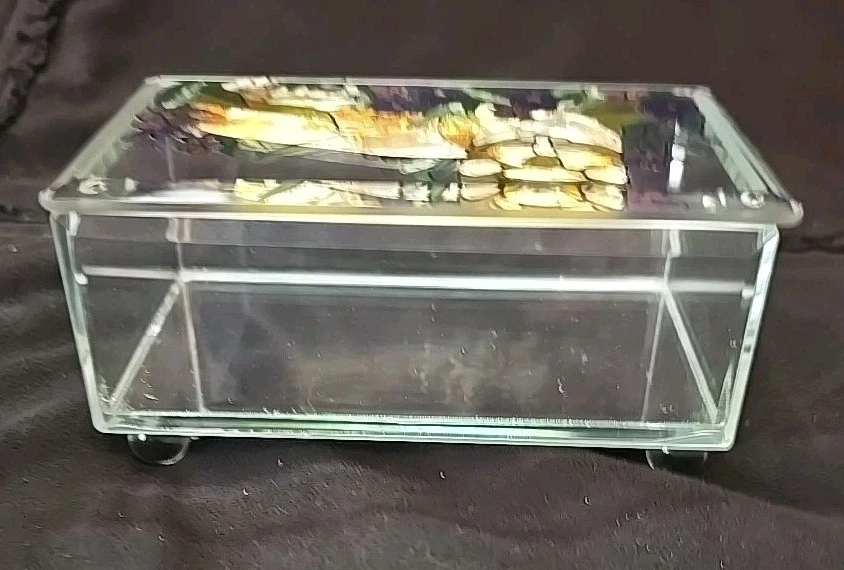 Vintage Joan Baker Designs Stain Glass Orange Cat Hand Painted Trinket Box  - Image 4 of 4