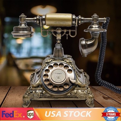 Antique Vintage Handset Old Telephone European Style Rotary Dial Phone Gold New