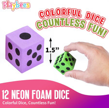 Neon Big Foam Dice Set - 12-Pack, Jumbo, and Colorful Dice for Kids - Ideal f...