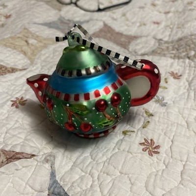 Mary Engelbreit Kurt S Adler Ornament Teapot Shaped Glass Christmas HTF