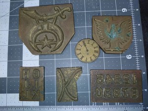 Vintage Masonic Free Mason Carved Brass Impression Dies Stamps Lot Of 6