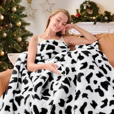 Black Heated Electric Blanket Throw,50X60 Cow Print Heating Blanket with 10 H...
