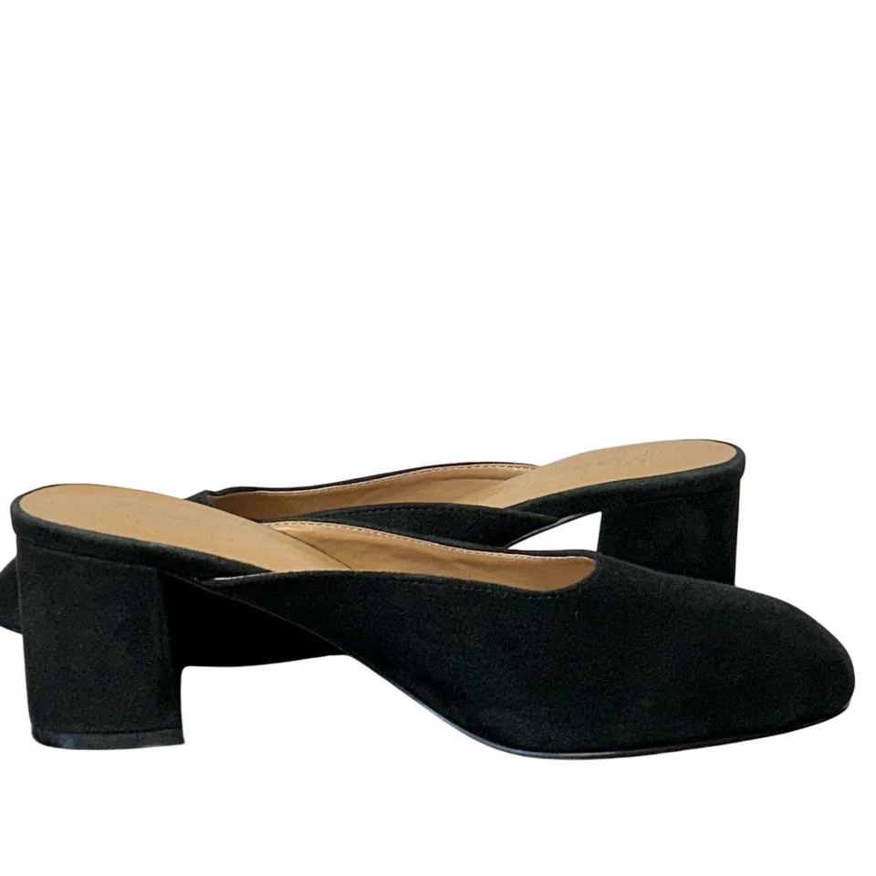 Nanette Lepore Peggy Tacón Bloque Negro Gamuza Cuero Mules Mujer’s Talla 8.5 Foto 4 de 4