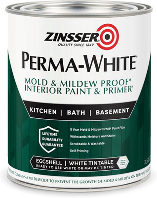 Zinsser 02774 PERMA-WHITE Mold & Mildew Proof Interior Paint, Quart, Eggshell Wh
