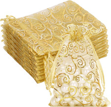 Organza Gift Bags 4x6 Inches - 50Pcs Sheer Mesh Organza Bags with Gold Rattan Pr