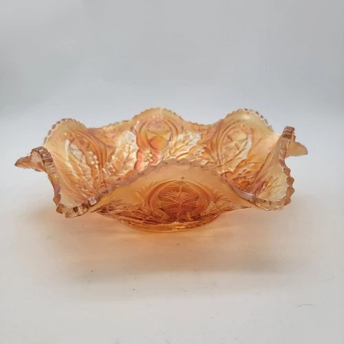 Vintage Fenton Carnival Glass Holly Pattern Marigold Bowl