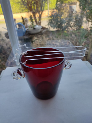 Eiswürfelbehälter Eiseimer Glas m. Zange  mundgebl. Schneckengr. h 10,5 ø 9,5 cm