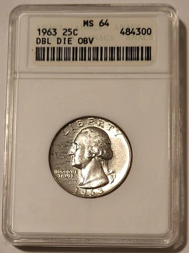 1963 Washington Quarter DDO MS64 ANACS *See Description