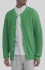 KROST Neptune Green Oversize Small Ribbed Cotton Crew Neck Cardigan Sweater NEW