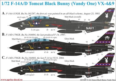 1/72 Decal FFA F-14A/D Black Bunny Tomcat VX4 & 9 - UpRise Decals UR72207 -
