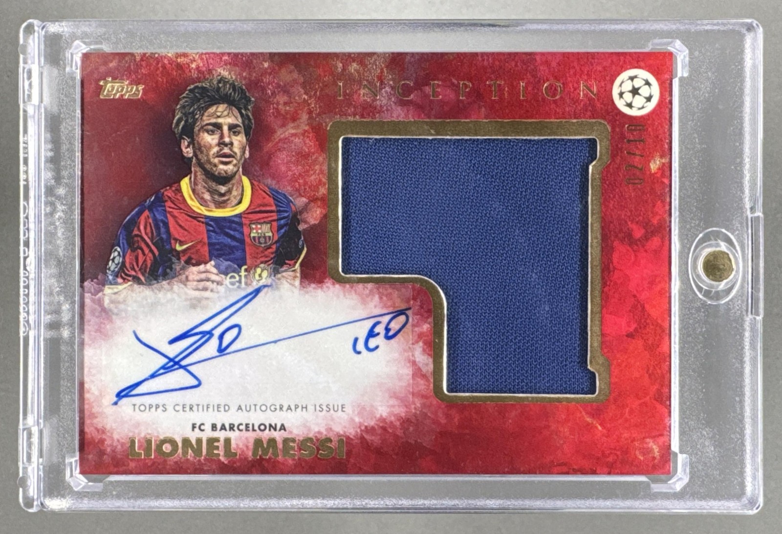 Lionel Messi 2022 Topps Inception UEFA Red Patch Auto /10