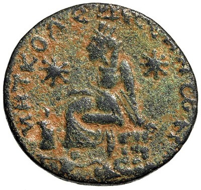 Severus Alexander AE24 of Edessa ''Tyche Seated, River Deity Swimming'' Good Fine