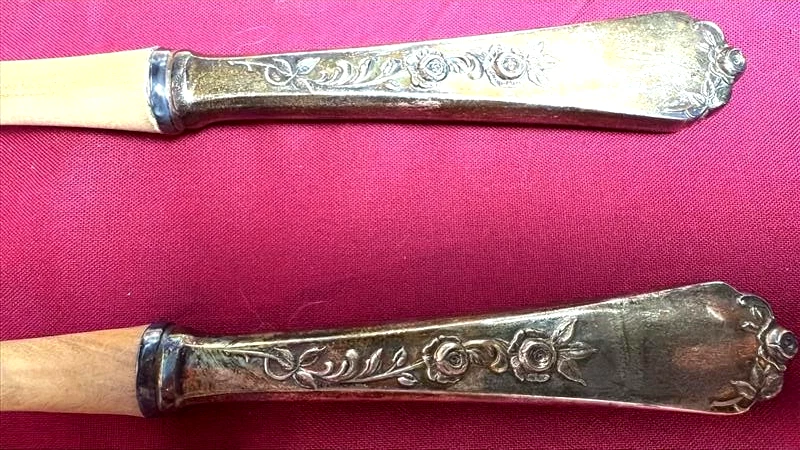 Juego de servir ensalada de madera de olivo Wallace Silversmiths con caja e inserto - vintage Foto 4 de 4