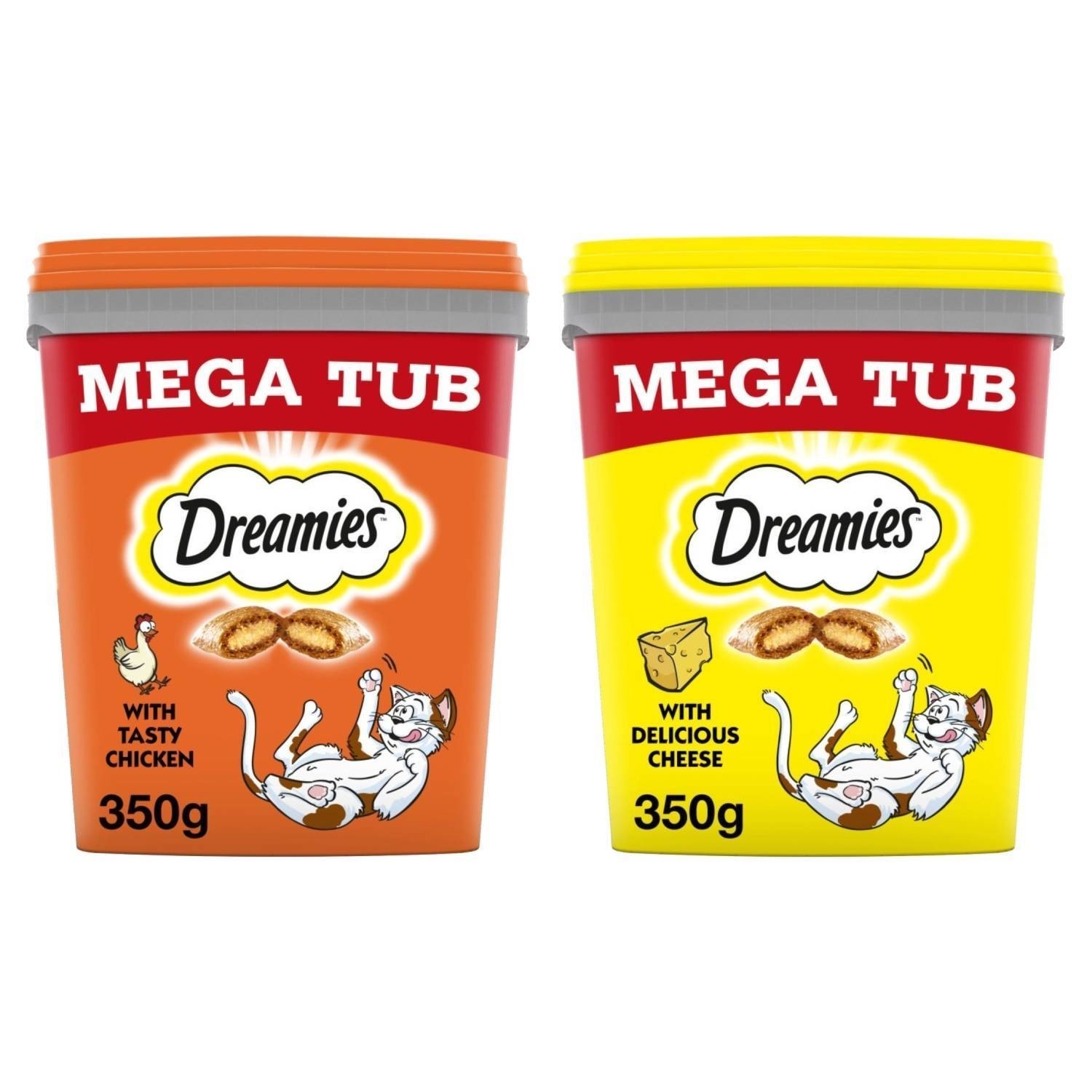 2 x 350g Dreamies Cat Treats Mixed Variety Pack Chicken and Cheese Tubs 700g