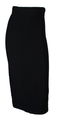 ALAIA Black Textured Dot Jacquard Knit High Waist Midi Pencil Skirt 38
