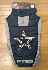 NFL Dallas Cowboys Dog Puffer Vest Size Medium Warm Insulated Adjustable Petwear