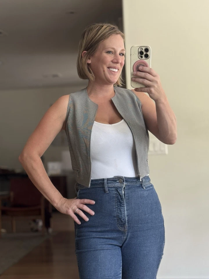 Chaqueta Top Chaleco Vintage Emanuel Ungaro Y2K Negro Blanco Cuadros Para Mujer Sin Mangas Foto 2 de 4