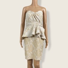 Badgley Mischka Collection Sz 2 Strapless Cocktail Dress Floral Jacquard Peplum