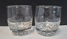 CROWN ROYAL Cursive White Satin Etched Low Ball tumbler Rocks Glasses Set Of 2