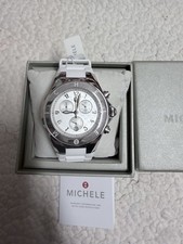 NEW Michele Tahitian Jelly Bean White & Silver Chrongraph Watch MWW12F000114 NIB