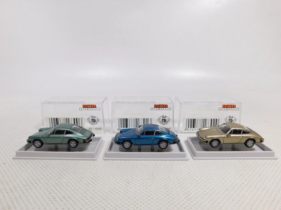 3X Brekina H0 1:87 Porsche 911 Coupé 1976 16300 16301 16302 Mint Box #DP250-0,5 - Immagine 2 di 4