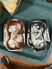 Vintage 1961 Betty & Fred FLINTSTONE Golfing Ceramic Ashtray Hanna Barbera Arrow