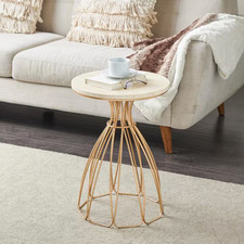 16 In. X 22 In. Gold Flower Inspired round Metal Coffee Table with Cream Marble