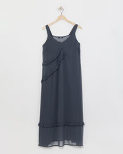 SIMPLY BE CHARCOAL RUFFLE MAXI CAMI DRESS (WITHOUT SLIP) SIZE 26 (REF 166)