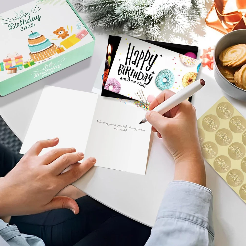 100 tarjetas de cumpleaños con sobres 20 diseños a granel 4x6 tarjetas de felicitación surtidas Foto 3 de 4