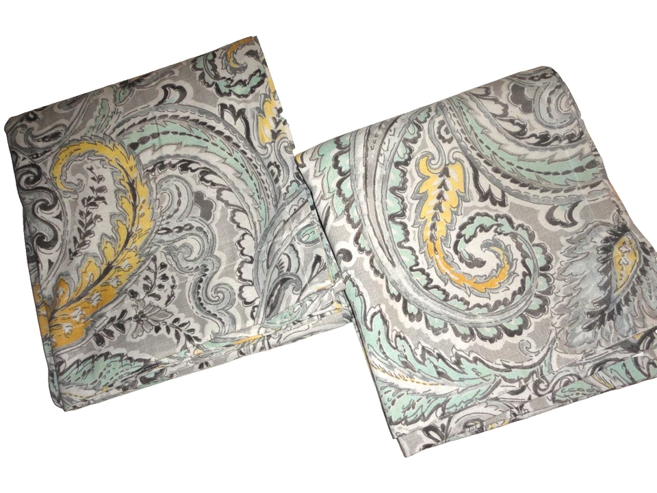 ENVOGUE GRAY BLACK MINT YELLOW PAISLEY (2) CURTAINS PANELS 50X82 - Image 3 of 4