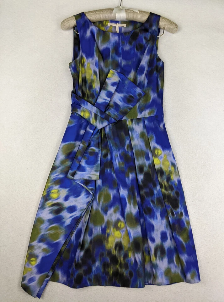 Halston Heritage Mujer Estampado Púrpura Línea A Ajuste y Acampanado Midi Talla 4 Foto 2 de 4