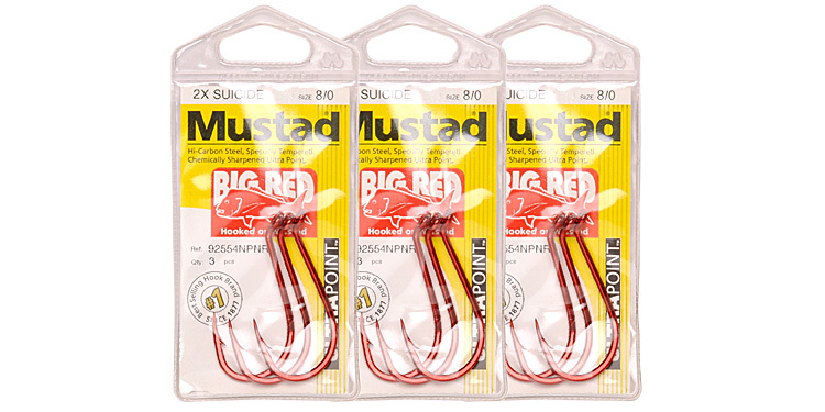 8/0 Big Red Suicide Bait Snapper Hooks packs Mustad 92554NPNR