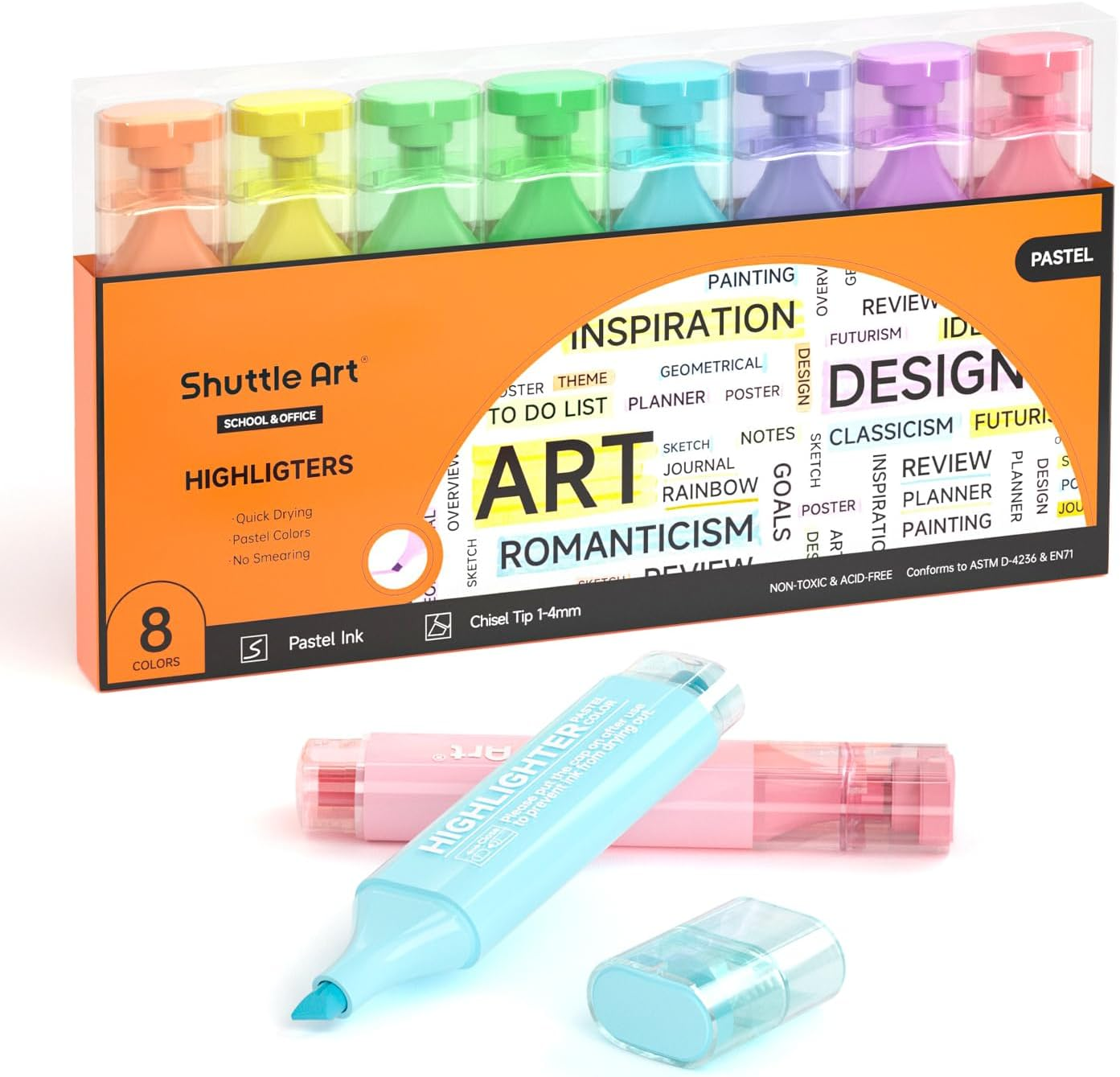 Pastel Highlighters, 8 Assorted Macaron Colors Highlighter Pens, Chisel Tip Dry--image