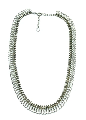 Vintage Design Silber Kette 835 FBM Collier 70er J Längenverstellbar bis 46 cm 2 - Bild 1 von 4