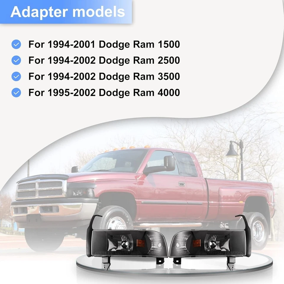 Par de faros delanteros para Dodge Ram 1500 2500 3500 1994-2001 Foto 2 de 4