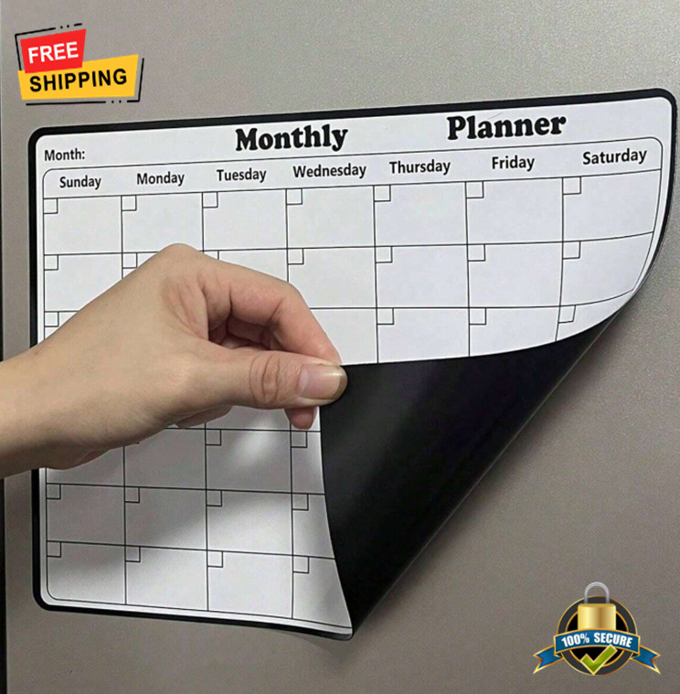 1 Pc Dry Erase Magnetic Refrigerator Calendar Monthly Planner & Memo Board