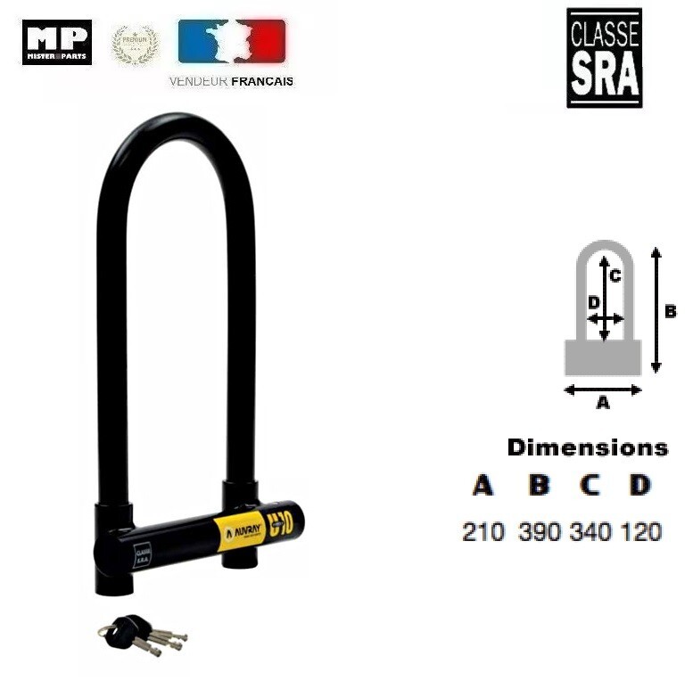 Antivol U AUVRAY Uforce10 U10 120x340mm classe SRA pour moto et scooter