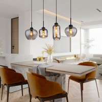 HäNgeleuchte Pendelleuchte Led HäNgelampe 4 Flammig Rauchglas Metall Schwarz
