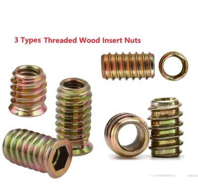 THREADED WOOD INSERT NUTS M6 M8 M10 HEX DRIVE SCREW FIXINGS TYPE STEEL ZINC