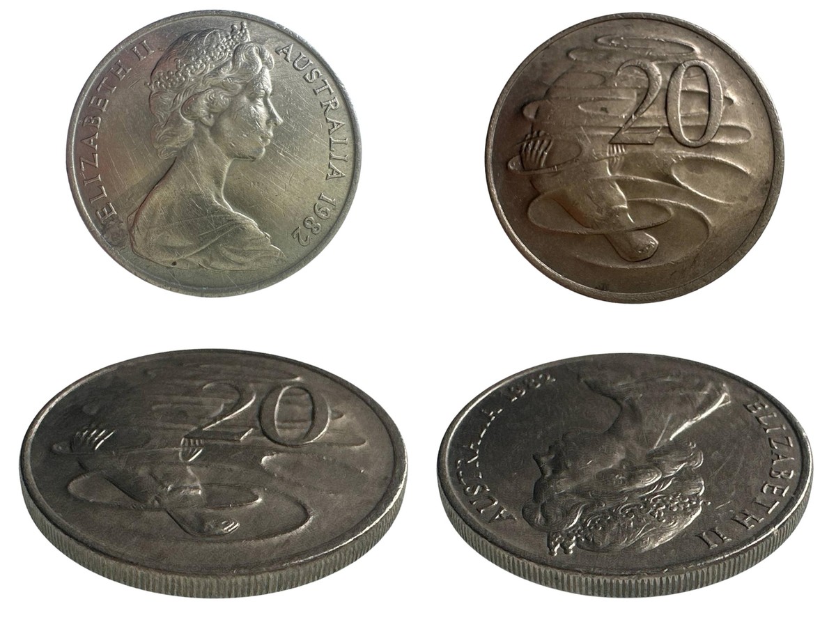 【オーストラリア硬貨】100AUD分 大量まとめ 20c・10c・5c  1982 Australian 20 Cents Coin Elizabeth II Platypus Design