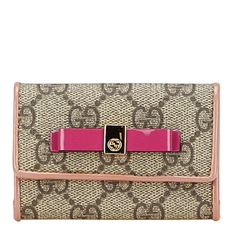 Étui à clés Gucci GG Supreme Princy 6 brins 388682 beige rose PVC émail authentique