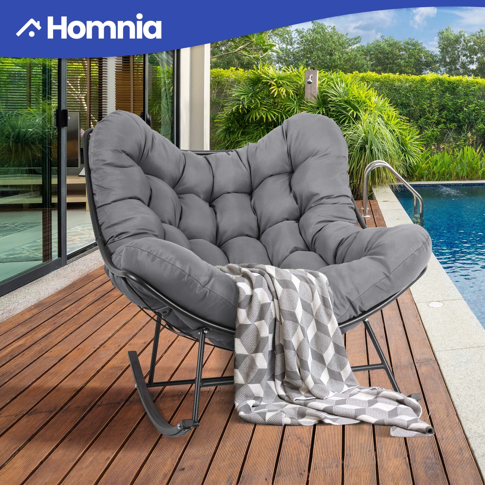 Outdoor Egg Rocking Chair with Anti-Slip Base & Plush Cushions for Patio Relaxation