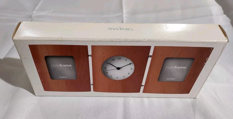 Swing Brand Triptych Clock & 2x2.25 Photo Frames Cherry Wood Open Box - Image 2 of 4