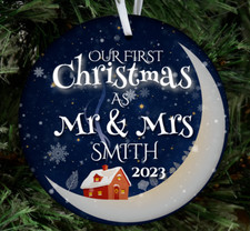 Custom First Christmas Married Tree Ornament Gift, Personalized Newlyweds 2022