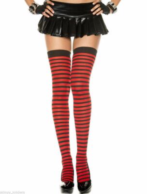 Women's Sexy Striped Opaque Thigh High's Over Knee Red & Black Socks Stockings